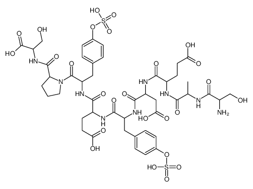 (4S)-4-[[(2S)-2-[[(2S)-2-amino-3-hydroxypropanoyl]amino]propanoyl]amino]-5-[[(2S)-3-carboxy-1-[[(2S)-1-[[(2S)-4-carboxy-1-[[(2S)-1-[(2S)-2-[[(1S)-1-carboxy-2-hydroxyethyl]carbamoyl]pyrrolidin-1-yl]-1-oxo-3-(4-sulfooxyphenyl)propan-2-yl]amino]-1-oxobutan-2 Structure