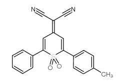 2-[2-(4-methylphenyl)-1,1-dioxo-6-phenylthiopyran-4-ylidene]propanedinitrile structure