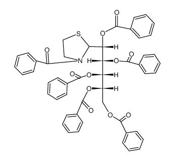 (1R)-penta-O-benzoyl-1-((Ξ)-3-benzoyl-thiazolidin-2-yl)-L-arabinitol结构式