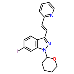 (E)-6-Iodo-3-[2-(pyridin-2-yl)ethenyl]-1-(tetrahydro-2H-pyran-2-yl)-1H-indazole picture