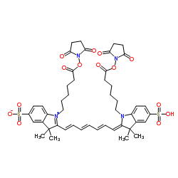 1-{6-[(2,5-Dioxo-1-pyrrolidinyl)oxy]-6-oxohexyl}-2-[(1E,3E,5E,7Z)-7-(1-{6-[(2,5-dioxo-1-pyrrolidinyl)oxy]-6-oxohexyl}-3,3-dimethyl-5-sulfo-1,3-dihydro-2H-indol-2-ylidene)-1,3,5-heptatrien-1-yl]-3,3-dimethyl-3H-indolium-5-sulfonate Structure
