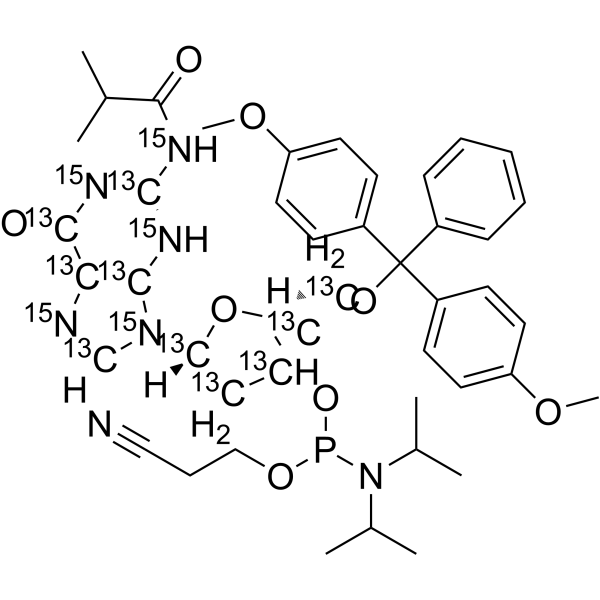 DMT-dG(ib) Phosphoramidite-13C10,15N5 Structure