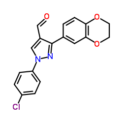 1-(4-CHLOROPHENYL)-3-(2,3-DIHYDROBENZO[B][1,4]DIOXIN-6-YL)-1H-PYRAZOLE-4-CARBALDEHYDE结构式