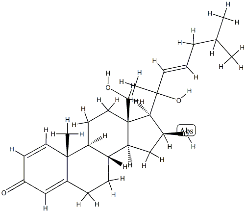 (20ξ,22E)-16β,18,20-Trihydroxy-1,4,22-cholestatrien-3-one结构式