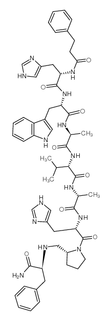 去氨基苯丙氨酰-组氨酰-色氨酰-丙氨酰-缬氨酰-D-丙氨酰-组氨酰-D-吡咯烷2-甲基-苯丙氨酰胺结构式