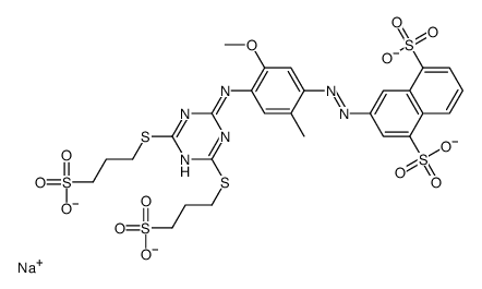 1,5-Naphthalenedisulfonic acid, 3-4-4,6-bis(3-sulfopropyl)thio-1,3,5-triazin-2-ylamino-5-methoxy-2-methylphenylazo-, tetrasodium salt结构式