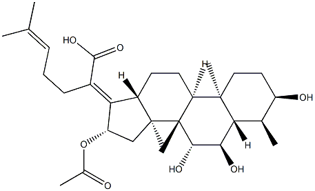 (17Z,8α,9β,13α,14β)-29-Nor-16β-acetoxy-3α,6α,7β-trihydroxydammara-17(20),24-dien-21-oic acid structure