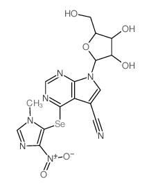 7H-Pyrrolo[2,3-d]pyrimidine-5-carbonitrile, 4-[(1-methyl-4-nitro-1H-imidazol-5-yl)seleno]-7-.beta.-D-ribofuran osyl- Structure