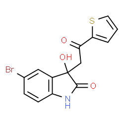 5-bromo-3-hydroxy-3-(2-oxo-2-(thiophen-2-yl)ethyl)indolin-2-one structure