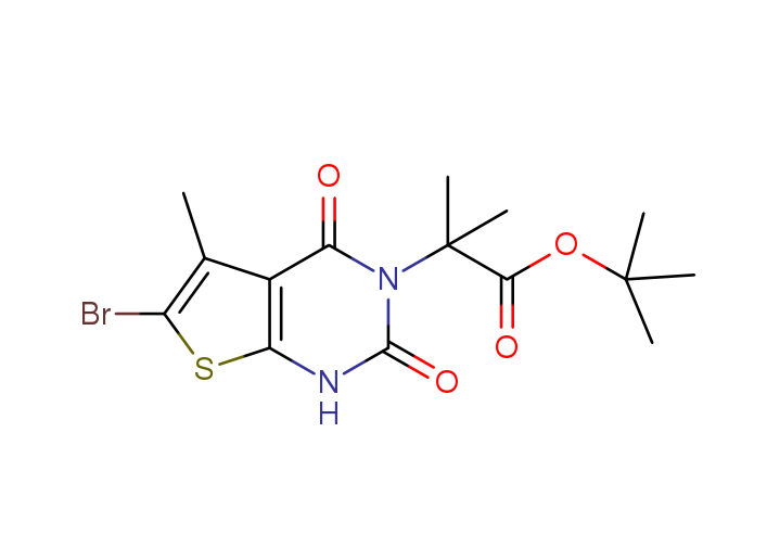 2-(6-溴-5-甲基-2,4-二氧代-1,4-二氢噻吩并[2,3-d]嘧啶-3(2H)-基)-2-甲基丙酸叔丁酯结构式