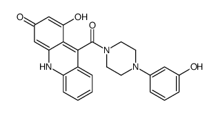 1-hydroxy-9-[4-(3-hydroxyphenyl)piperazine-1-carbonyl]-10H-acridin-3-one结构式