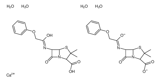 calcium,(2S,5R,6R)-3,3-dimethyl-7-oxo-6-[(2-phenoxyacetyl)amino]-4-thia-1-azabicyclo[3.2.0]heptane-2-carboxylate,tetrahydrate结构式