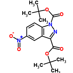 Bis(2-methyl-2-propanyl) 5-nitro-1H-indazole-1,3-dicarboxylate结构式