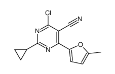 4-chloro-2-cyclopropyl-6-(5-methylfuran-2-yl)pyrimidine-5-carbonitrile Structure