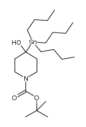 1-(t-butoxycarbonyl)-4-hydroxy-4-tributylstannyl piperidine Structure