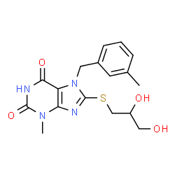 8-[(2,3-Dihydroxypropyl)sulfanyl]-3-methyl-7-(3-methylbenzyl)-3,7-dihydro-1H-purine-2,6-dione结构式