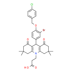 3-(9-(3-bromo-4-(4-chlorobenzyloxy)phenyl)-3,3,6,6-tetramethyl-1,8-dioxo-1,2,3,4,5,6,7,8-octahydroacridin-10(9H)-yl)propanoic acid Structure