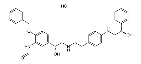 (R)-N-(2-[4-((R)-2-hydroxy-2-phenylethylamino)phenyl]ethyl)-2-hydroxy-2-(3-formamido-4-benzyloxyphenyl)ethylamine monohydrochloride结构式