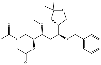 D-allo-Heptitol, 4-deoxy-3-O-methyl-6,7-O-(1-methylethylidene)-5-O-(phenylmethyl)-, diacetate结构式