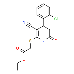 ethyl 2-((4-(2-chlorophenyl)-3-cyano-6-oxo-1,4,5,6-tetrahydropyridin-2-yl)thio)acetate结构式