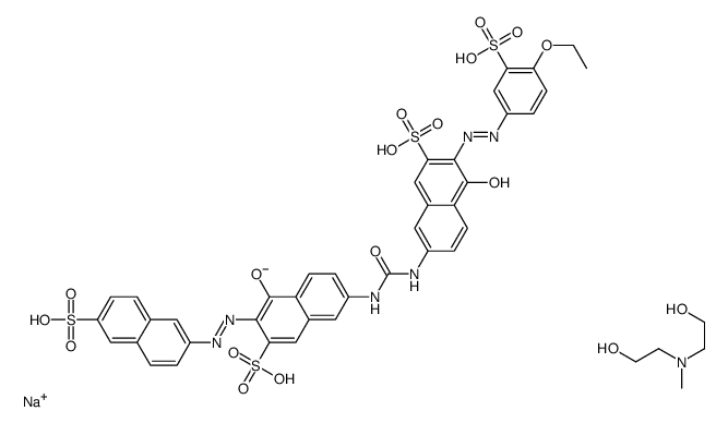 tetrasodium,(3E)-7-[[(6Z)-6-[(4-ethoxy-3-sulfonatophenyl)hydrazinylidene]-5-oxo-7-sulfonatonaphthalen-2-yl]carbamoylamino]-4-oxo-3-[(6-sulfonatonaphthalen-2-yl)hydrazinylidene]naphthalene-2-sulfonate,2-[2-hydroxyethyl(methyl)amino]ethanol Structure