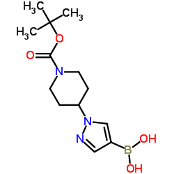 1-(1-叔丁氧羰基哌啶-4-基)吡唑-4-硼酸结构式