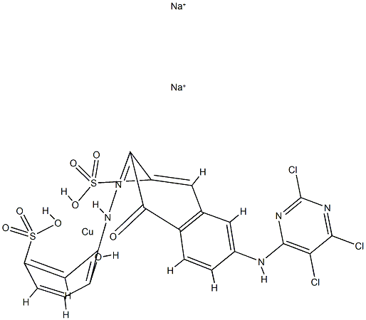 4-羟基-3-[(2-羟基-5-磺苯基)偶氮]-7-[(2,5,6-三氯-4-嘧啶基)氨基]-2-萘磺酸]合铜酸二钠结构式