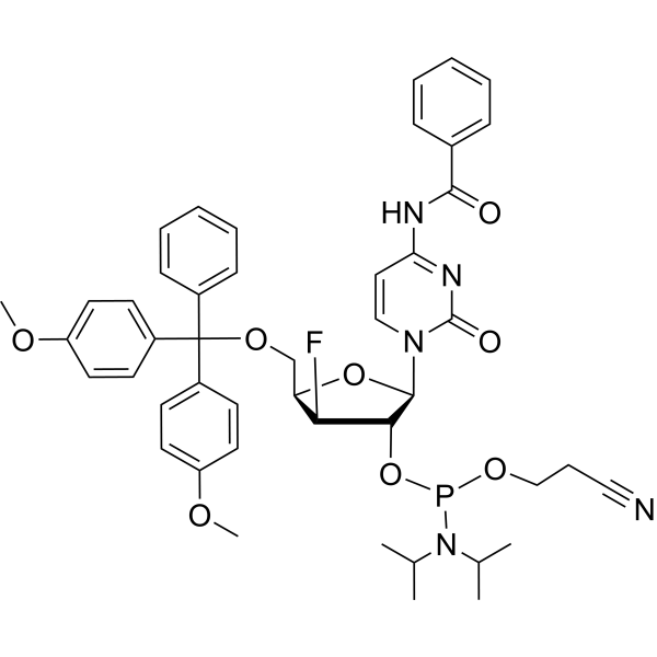 N4-Bz-5'-O-DMTr-3'-deoxy-3'-fluoro-beta-D-xylofuranosyl cytidine-2'-CED-phosphoramidite Structure