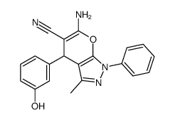 6-amino-4-(3-hydroxyphenyl)-3-methyl-1-phenyl-4H-pyrano[2,3-c]pyrazole-5-carbonitrile Structure