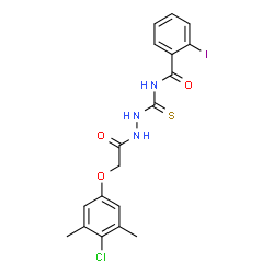 N-({2-[(4-chloro-3,5-dimethylphenoxy)acetyl]hydrazino}carbonothioyl)-2-iodobenzamide结构式