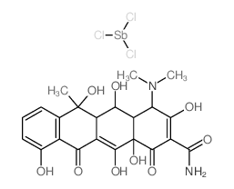 (2E)-2-(amino-hydroxy-methylidene)-4-dimethylamino-5,6,10,11,12a-pentahydroxy-6-methyl-4,4a,5,5a-tetrahydrotetracene-1,3,12-trione; trichlorostibane structure