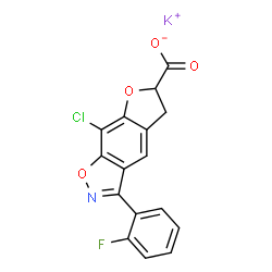 8-Chloro-3-(2-fluorophenyl)-5,6-dihydrofuro[3,2-f]-1,2-benzisoxazole-6-carboxylic acid potassium salt structure