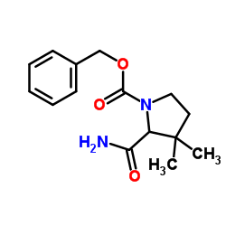 Benzyl 2-carbamoyl-3,3-dimethyl-1-pyrrolidinecarboxylate结构式