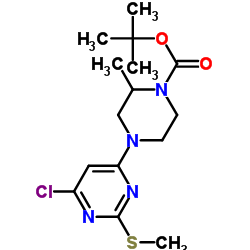 2-Methyl-2-propanyl 4-[6-chloro-2-(methylsulfanyl)-4-pyrimidinyl]-2-methyl-1-piperazinecarboxylate结构式