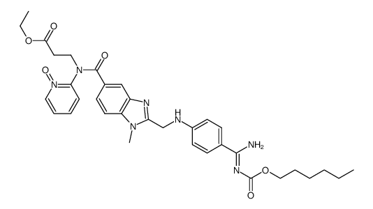 2-(N-(3-ethoxy-3-oxopropyl)-2-((4-(N'-(hexyloxycarbonyl)carbamimidoyl)phenylamino)methyl)-1-methyl-1H-benzo[d]imidazole-5-carboxamido)pyridine-1-oxide structure