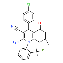 2-amino-4-(4-chlorophenyl)-7,7-dimethyl-5-oxo-1-[2-(trifluoromethyl)phenyl]-1,4,5,6,7,8-hexahydro-3-quinolinecarbonitrile Structure