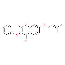 2-methyl-7-((3-methylbut-2-en-1-yl)oxy)-3-phenoxy-4H-chromen-4-one structure