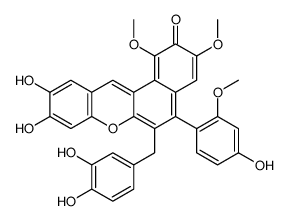 6-[(3,4-dihydroxyphenyl)methyl]-2,10-dihydroxy-5-(4-hydroxy-2-methoxyphenyl)-1,3-dimethoxy-9H-benzo[a]xanthen-9-one结构式