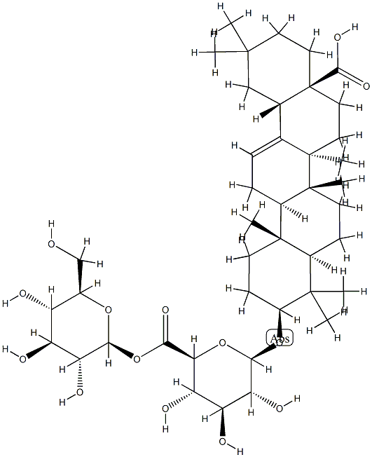 17-Carboxy-28-norolean-12-en-3β-yl β-D-glucopyranosiduronic acid 6-(β-D-glucopyranosyl) ester structure