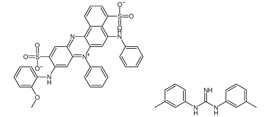 hydrogen 9-[(2-methoxyphenyl)amino]-7-phenyl-5-(phenylamino)-4,10-disulphonatobenzo[a]phenazinium, compound with N,N'-bis(m-tolyl)guanidine (1:1)结构式