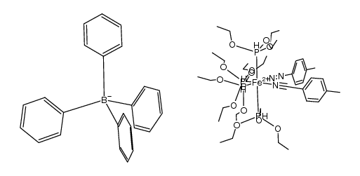 {cis-Fe(4-MeC6H4N2H)(4-MeC6H4CN)(P(OEt)3)4}(BPh4)2 Structure