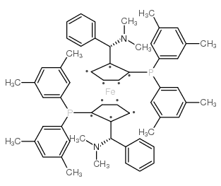 (RP,R′P)-1,1′-双[(S)-α-(二甲氨基)苄基]-2,2′-双[二(3,5-二甲苯基)膦基]二茂铁结构式