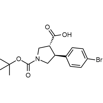 (3R,4S)-4-(4-溴苯基)-1-(叔丁氧基羰基)吡咯烷-3-羧酸结构式