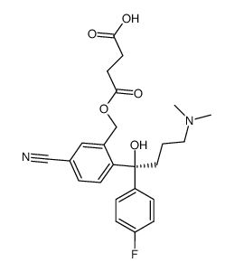 succinic acid mono-{5-cyano-2-[(S)-4-dimethylamino-1-(4-fluorophenyl)-1-hydroxybutyl]-benzyl} ester Structure