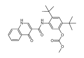 2,4-二叔丁基-5-(4-氧代-1,4-二氢喹啉-3-甲酰胺基)苯基甲基碳酸酯结构式