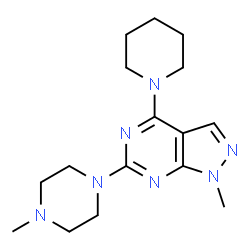 1-methyl-6-(4-methylpiperazin-1-yl)-4-(piperidin-1-yl)-1H-pyrazolo[3,4-d]pyrimidine结构式