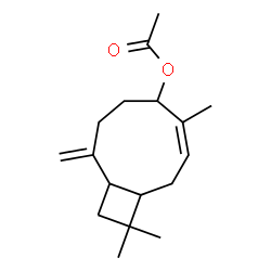 [1R-(1R*,5S*,9S*)]-4,11,11-trimethyl-8-methylenebicyclo[7.2.0]undec-3-en-5-yl acetate structure