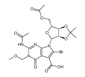 2-acetylamino-6-bromo-3,4-dihydro-3-methoxymethyl-4-oxo-7-(5-O-acetyl-2,3-O-isopropylidene-β-D-ribofuranosyl)-7H-pyrrolo(2,3-d)pyrimidine-5-carboxylic acid Structure