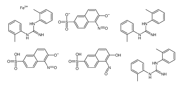 trihydrogen tris[5,6-dihydro-5-(hydroxyimino)-6-oxonaphthalene-2-sulphonato(2-)-O5,O6]ferrate(3-), compound with N,N'-di-o-tolylguanidine (1:3) picture