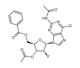 9-(3-O-acetyl-5-O-benzoyl-2-deoxy-2-fluoro-β-D-arabinofuranosyl)-2-acetamido-6-chloropurine结构式